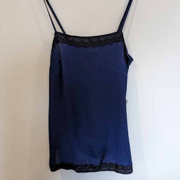 Kimchi Blue navy satin camisole with black lace trim Size S - Picture 1 of 5